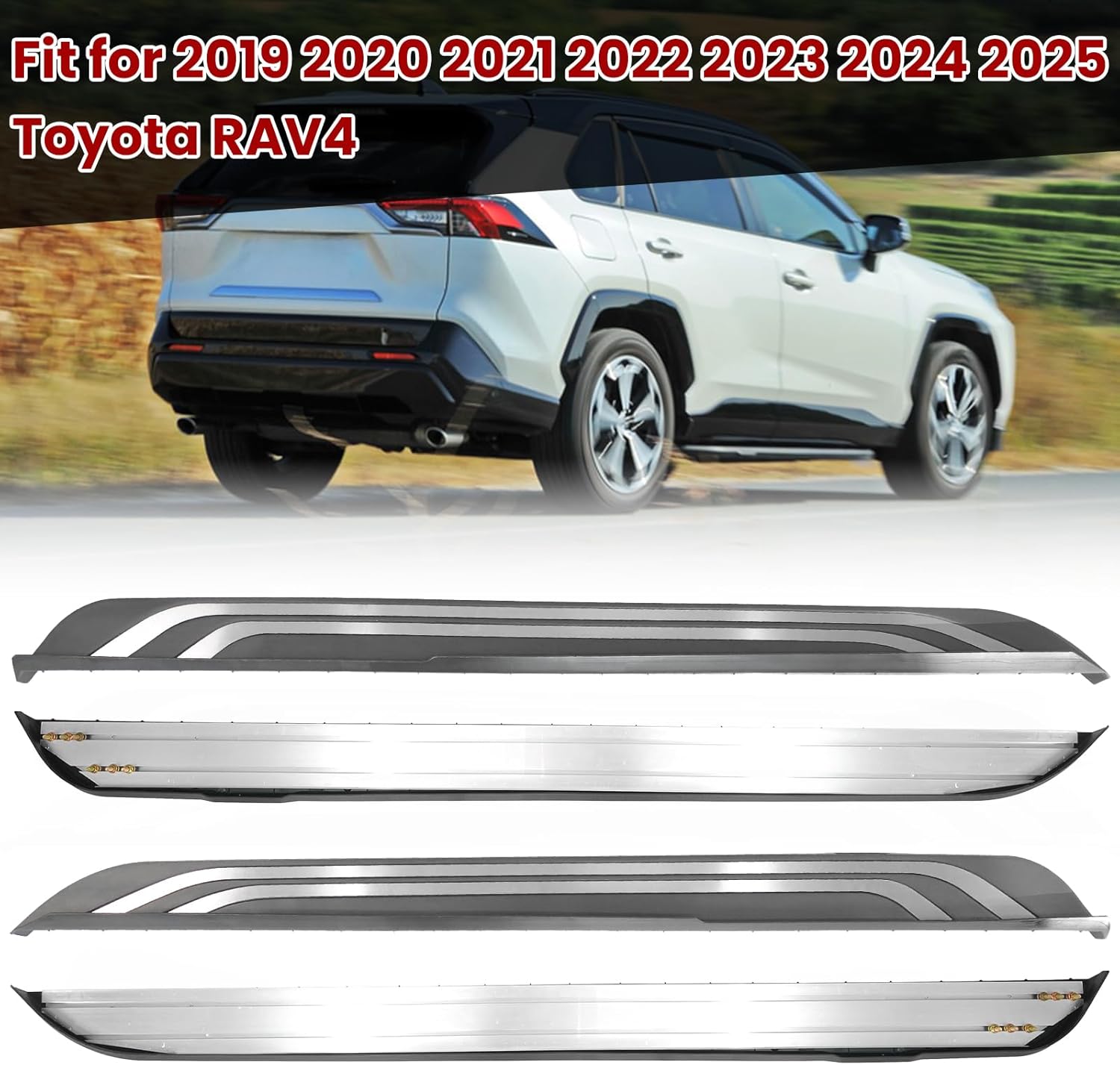 2 PCS Running Boards Fit for 2019-2025 Toyota RAV4 Aluminum Side Steps Nerf Bars with Bracket Accessories