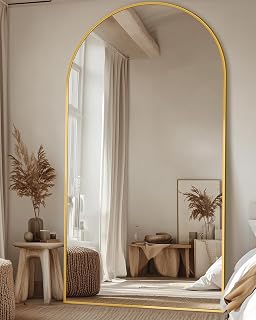 Full Length Mirror, 90"x46" Oversized Floor Mirror with Stand, Hanging or Leaning Full Body Mirrors Mirror for Bedroom, Living Room, Cloakroom, Arch, Gold
