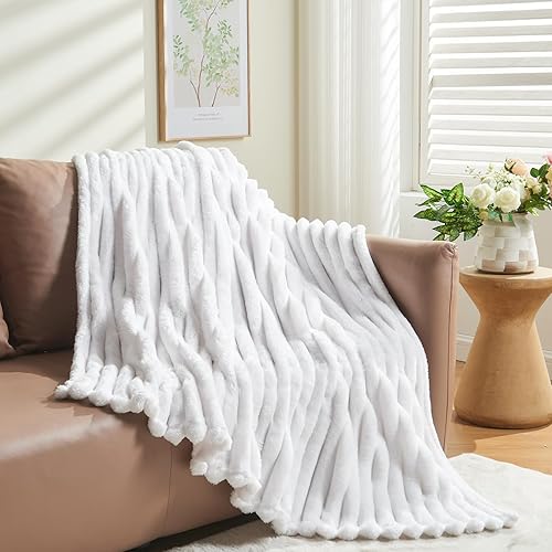 Miniatura 8 de NEWCOSPLAY Manta de franela sedosa de alta calidad blanca de alta calidad, acanalada en 3D, jacquard, ligera, para uso en todas las estaciones