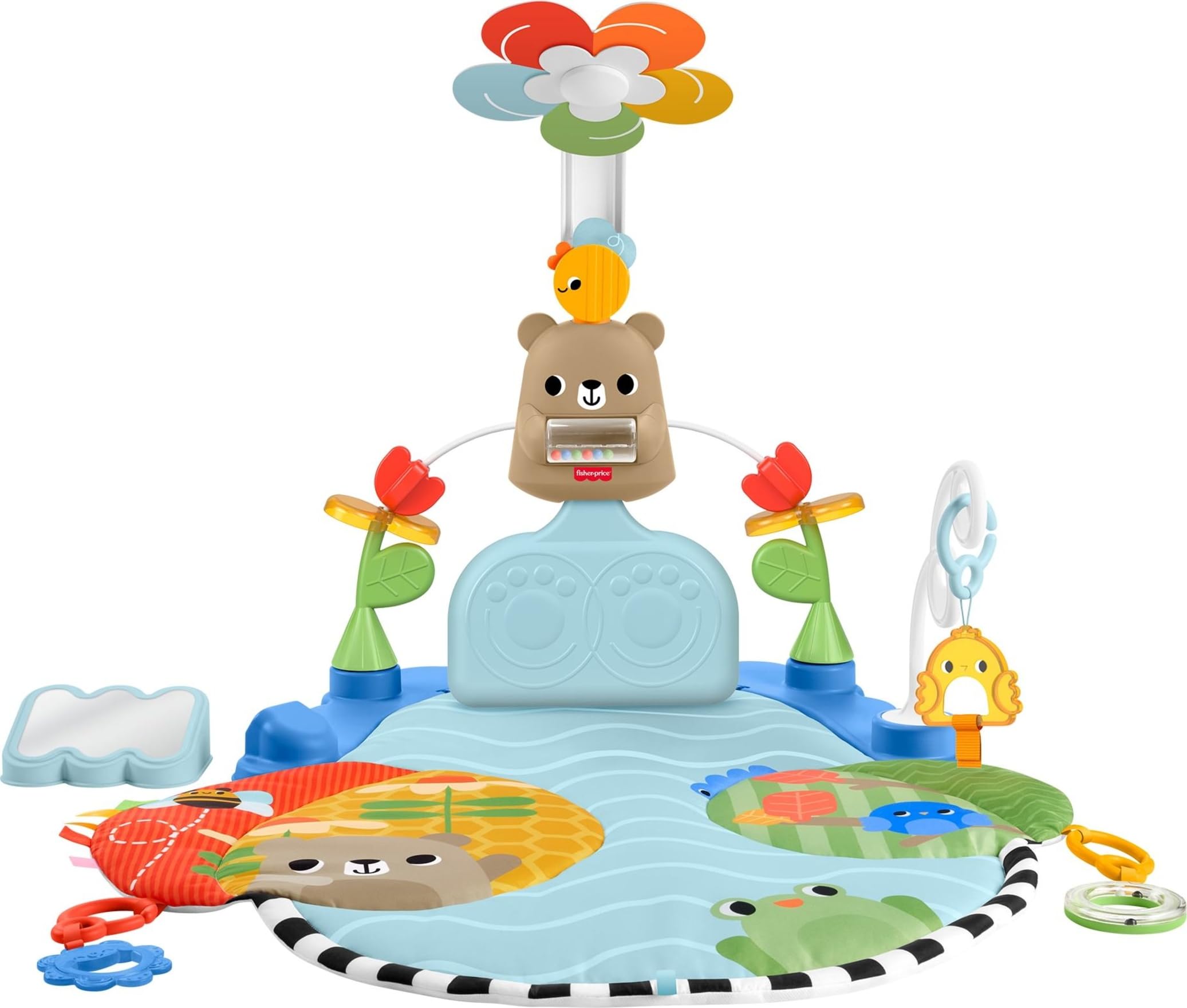 Fisher-Price Alfombrilla de Juego para bebés 3 en 1 pataditas y balanceo, Juguete de Actividades sensoriales para el Desarrollo de bebés recién Nacidos, a Partir de 0 Meses, JMT98