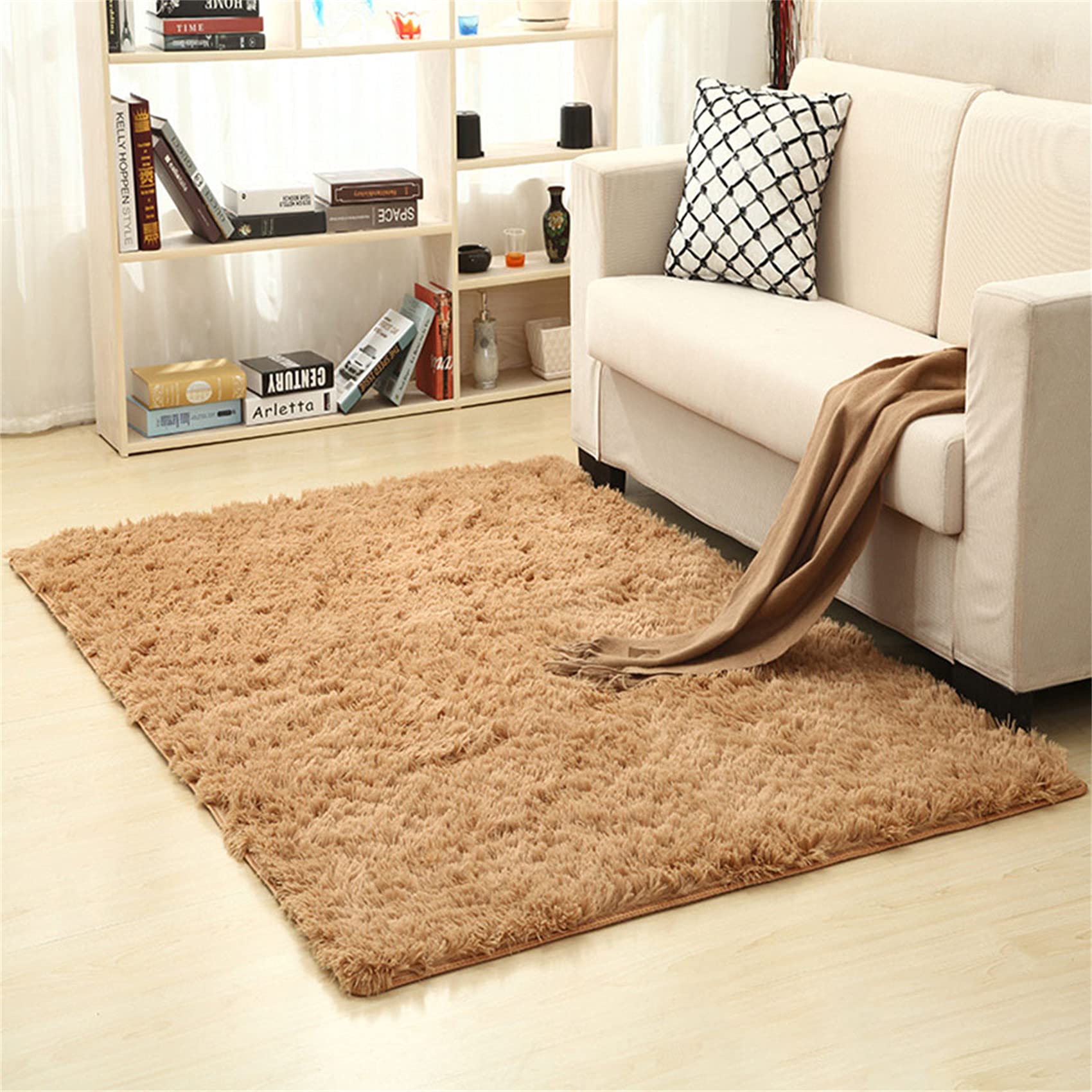 Salon Tapis Moderne Moderne Super Doux Velours intérieur Moelleux Tapis Moelleux Doux Cachemire Tapis décoration Chaise Coussin canapé Coussin,Marron,200x300 cm