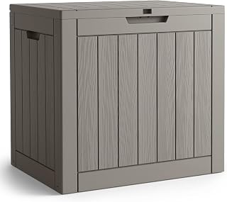 AKORD Gartenbox Wasserfest 117L Aufbewahrungsbox für Balkon & Terrasse, Kissentruhe aus robustem Kunststoff in Holzoptik, Polypropylen, 56 x 43,1 x 53,2 cm, Grau