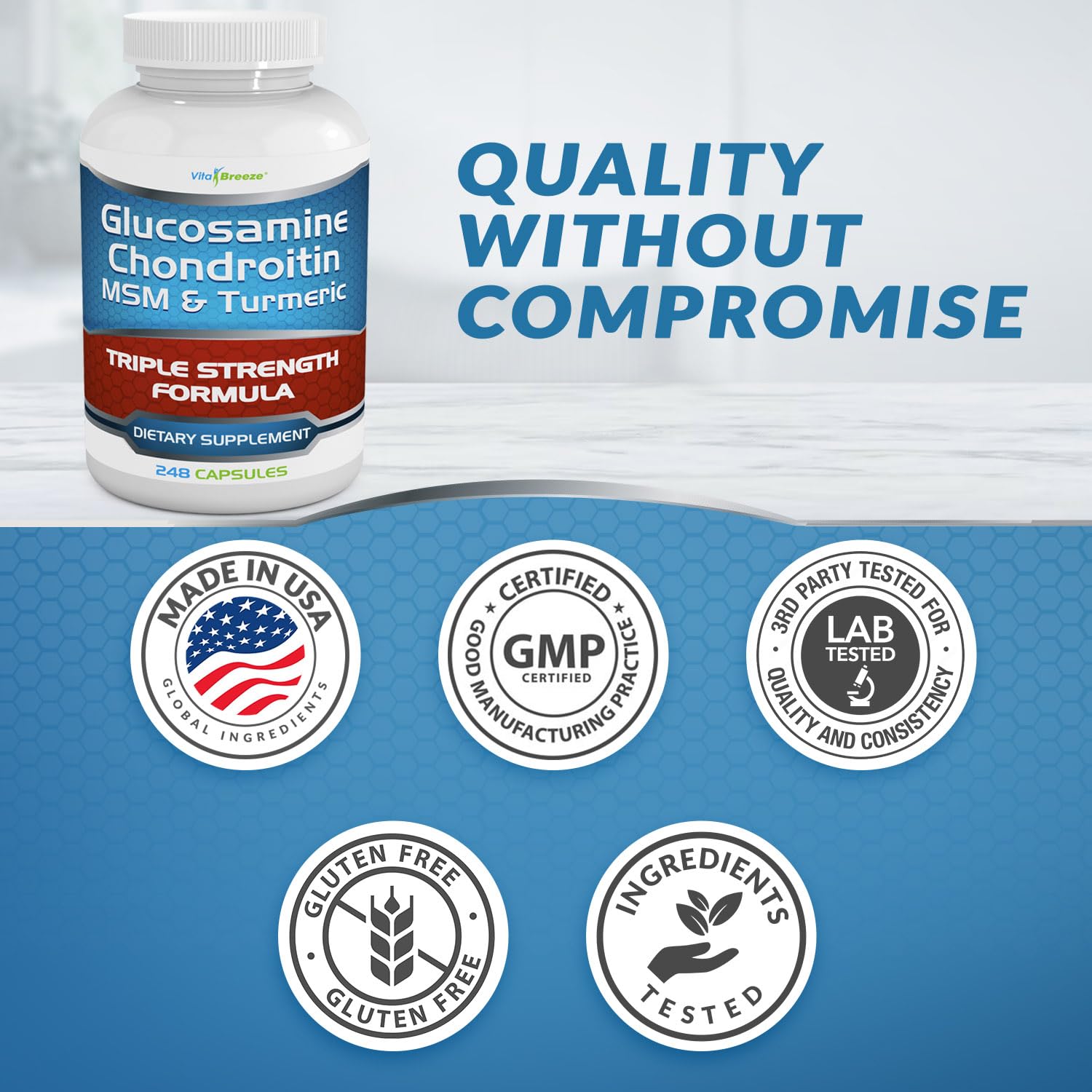 VitaBreeze Glucosamine Chondroitin MSM & Turmeric Supplement, 248 Capsules — Amazon image 7