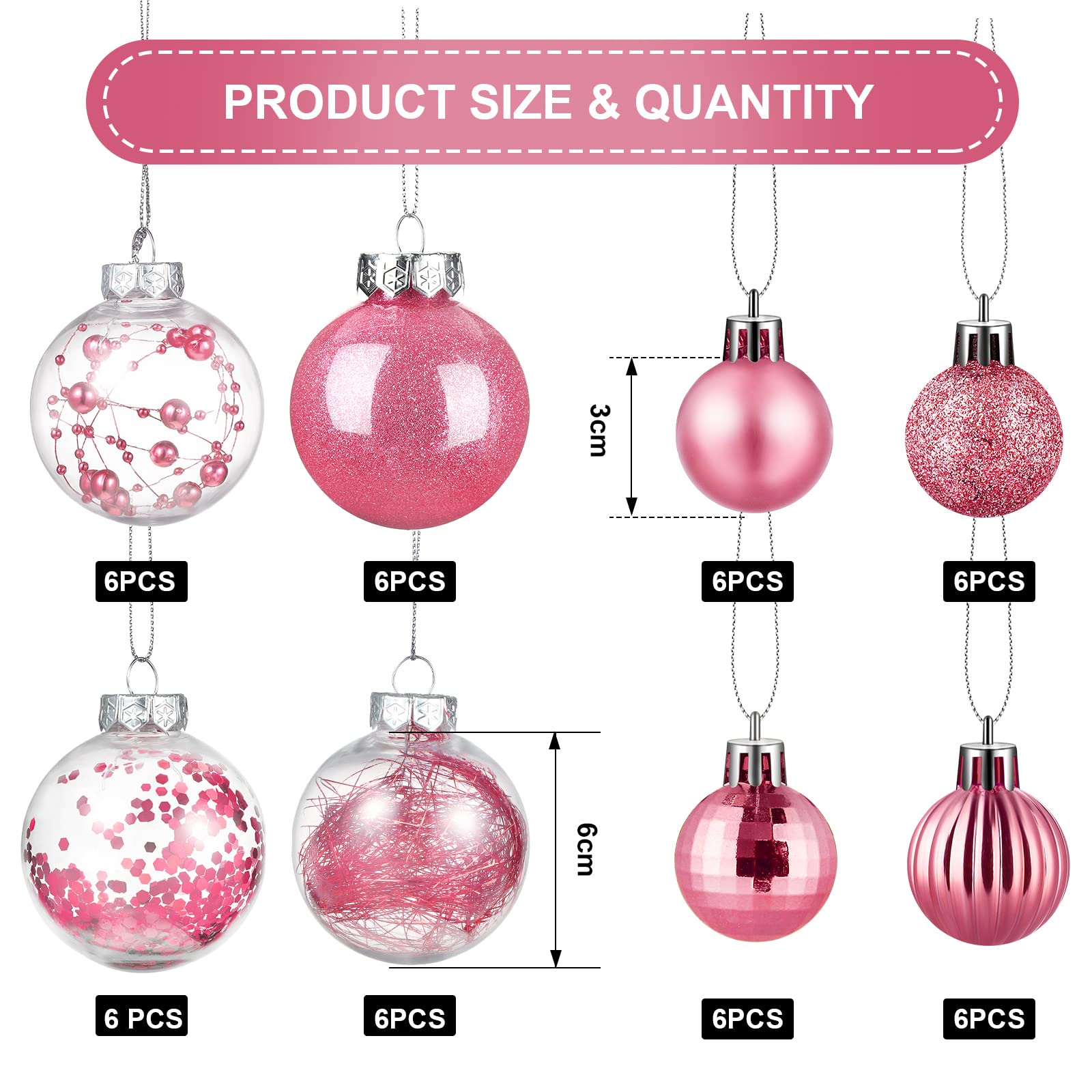 Lot de boules de Noël en forme d'étoile brillante en plastique pour décoration de sapin de Noël, d'anniversaire, de vacances (rose, 49)