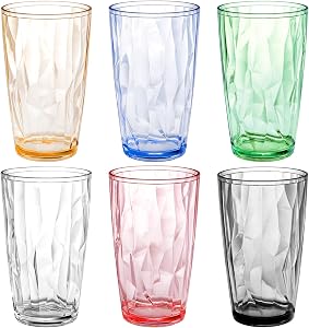 Hedume 6 Pack 17oz Premium Drinking Glasses, Set of 6 Stackable Tumbler Cups, Plastic Water Cups, BPA Free