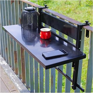 Genérico Mesa de Bar Plegable con Altura Ajustable para balcón, Ideal para barandilla, Ideal para Patio y terraza, Color Negro, 80 x 30 cm.