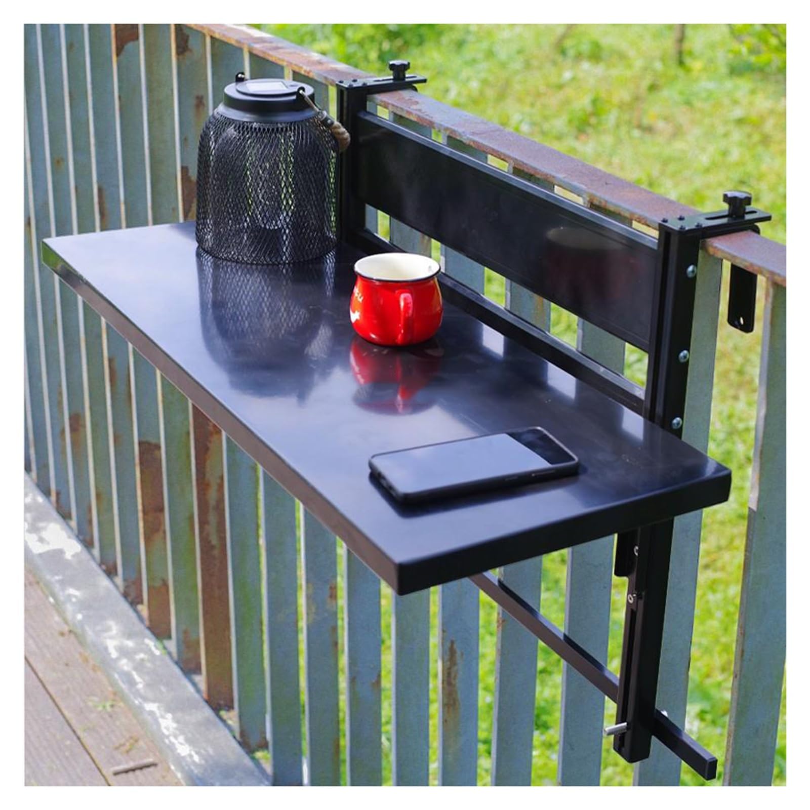 ZHANGGL Adjustable Height Foldable Balcony Bar - Space-Saving Outdoor Hanging Desk for Garden & Patio - Black Railing Table (L60*W30cm / L23.6*W11.8in)
