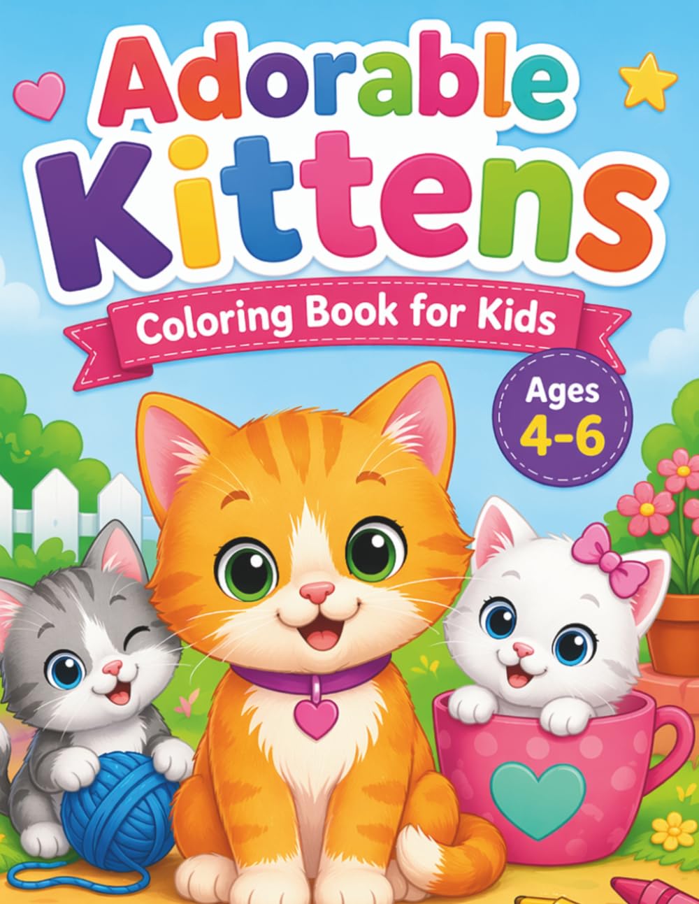 Adorable Kittens Coloring Book for Kids Ages 4-6: 50 Cute and Simple Illustrations of Playful Cats for Toddlers and Preschoolers