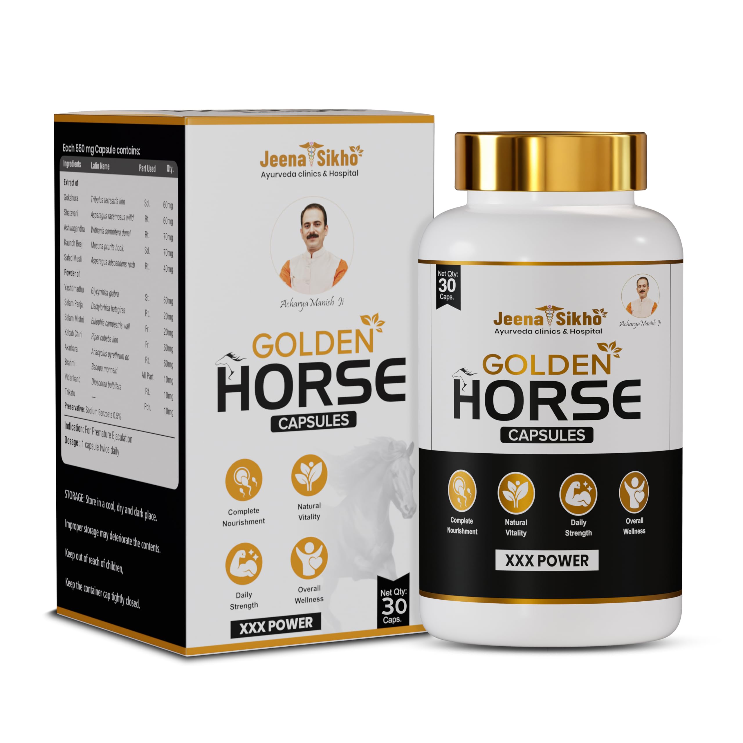 Jeena Sikho Golden Horse Capsules | Ayurvedic Herbal Supplement with Ashwagandha, Safed Musli & Shatavari | Supports Energy, Strength & Stamina | 30 Capsules-image-33