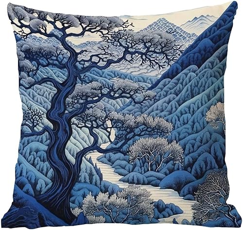 Miniatura 6 de Daintree Tree - Funda de almohada estilo chinoiserie, color blanco, azul, índigo, funda de almohada asiática, 22 x 22 pulgadas, decoración rústica