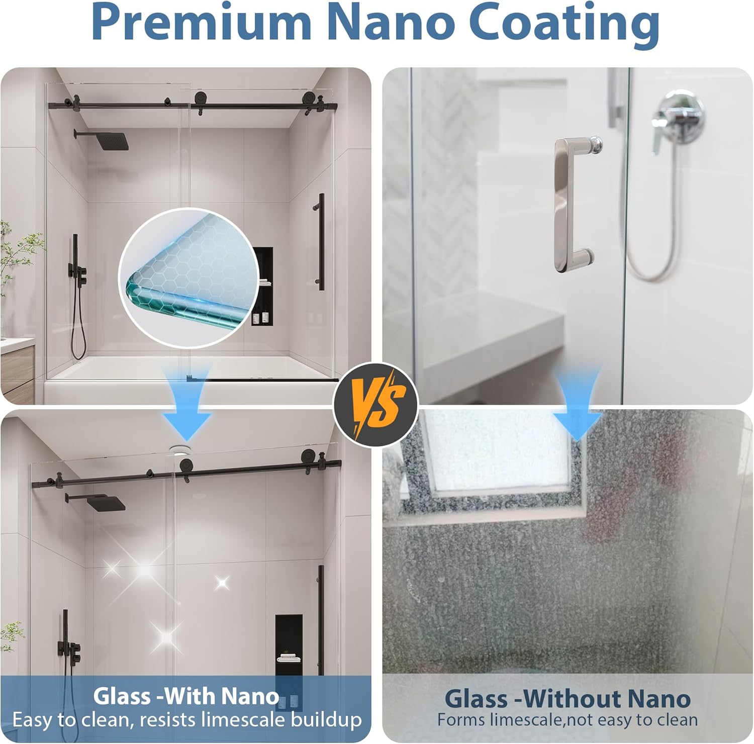 KPUY Tub Shower Door, 55-60" W x 60" H Frameless Sliding Bathtub Door, 1/4" (6mm) Thick Tempered Clear Glass with Explosion-Proof Film Nano Coating, Stainless Steel Frame, Matte Black