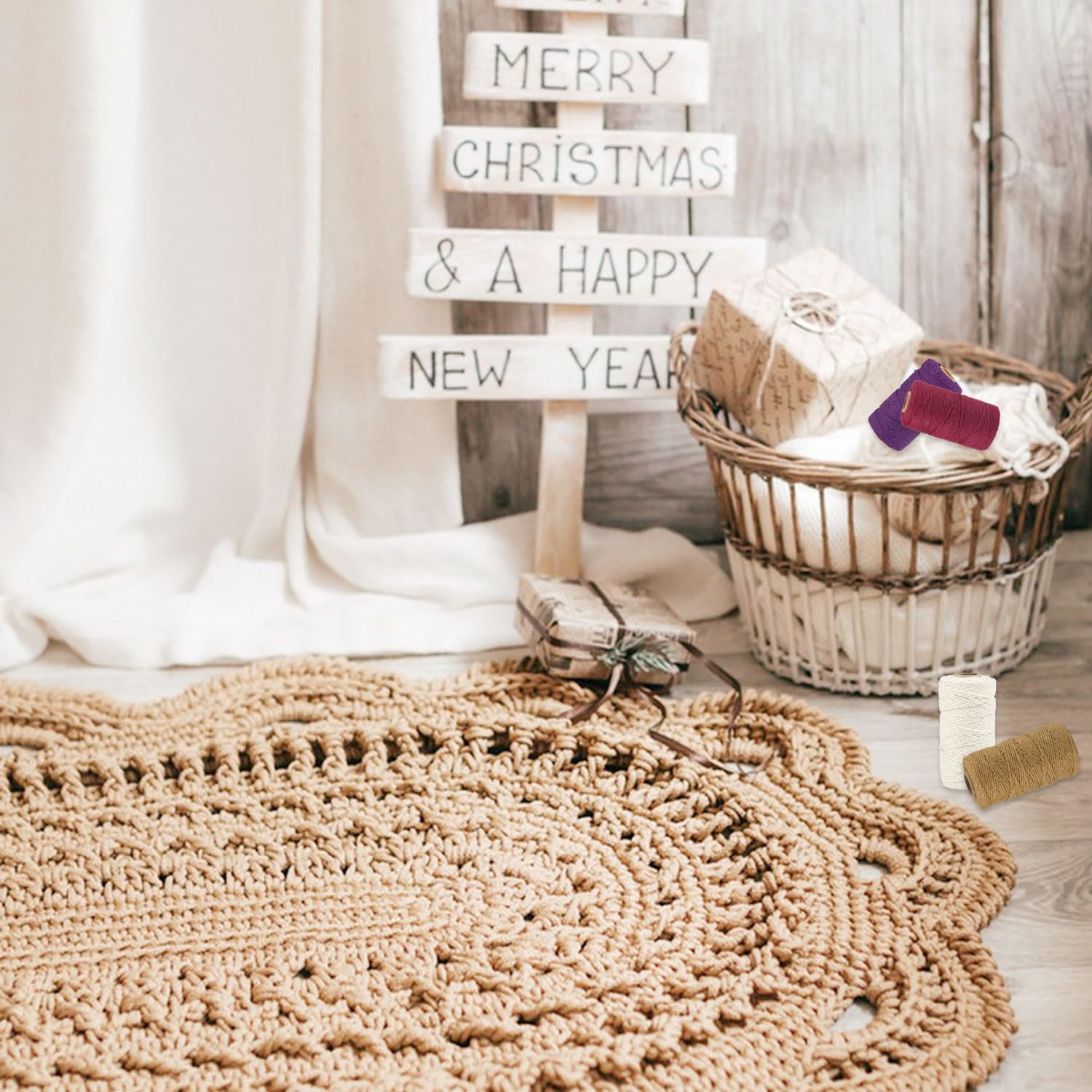 Fiyuer Makramee Garn Set - 4 Rollen 2mm X 100m Baumwollgarn Für DIY Projekte