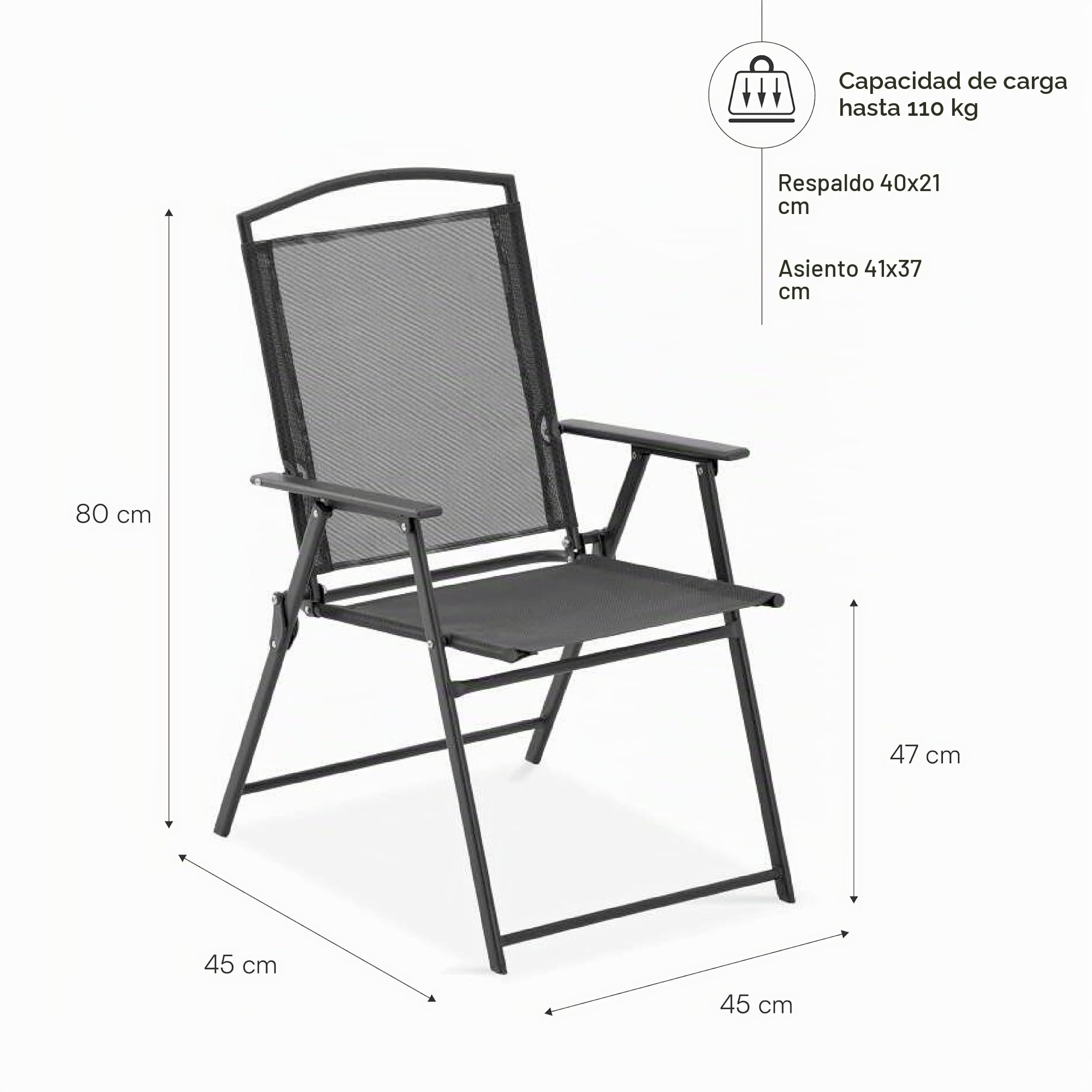 Baroni Home Juego de 4 sillas de jardín plegables con reposabrazos, sillas de exterior plegables y ahorran espacio, tejido transpirable e impermeable, ideales para terraza, balcón y jardín (4, negro)