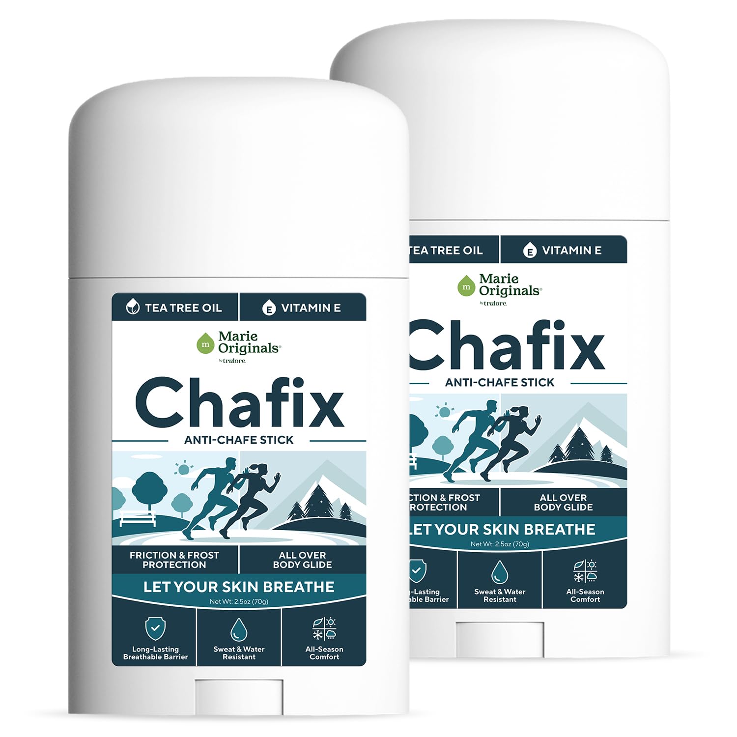 Marie Originals Chafix Anti Chafing Stick | Plant-Derived Body Glide, 2pack | Anti-chafe stick for thighs, underarms, groin and feet; plant-derived, non-greasy body glide with no white residue