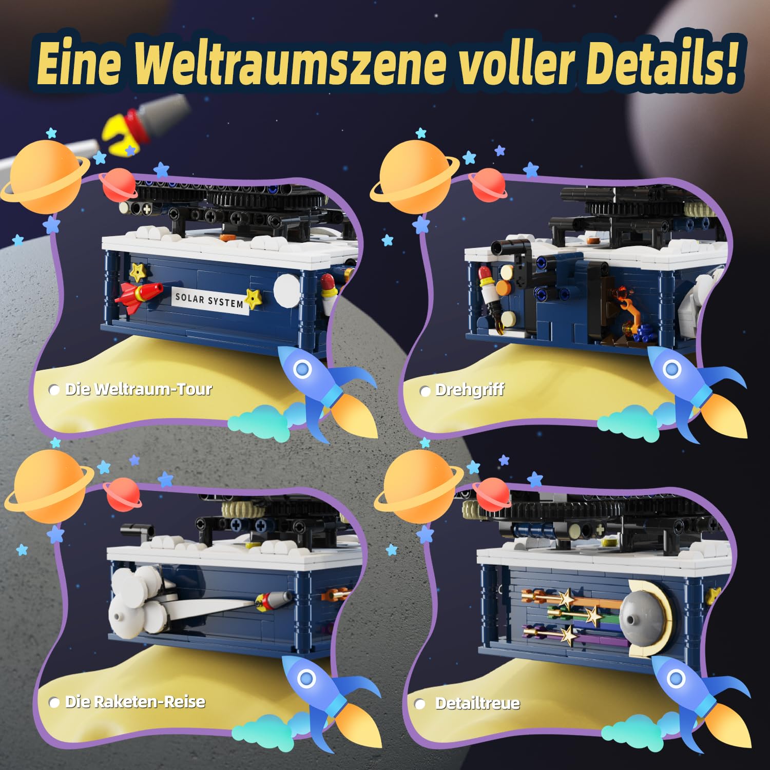 Technik Sonnensystem Modell Bauspielzeug mit Licht, 8 Planeten und Rakete | 775 Teile Drehbares Sonnensystem Modell Technic, Klemmbausteine Geschenke für 6 7 8 10 12+ Jahre Kinder Jungen Erwachsene