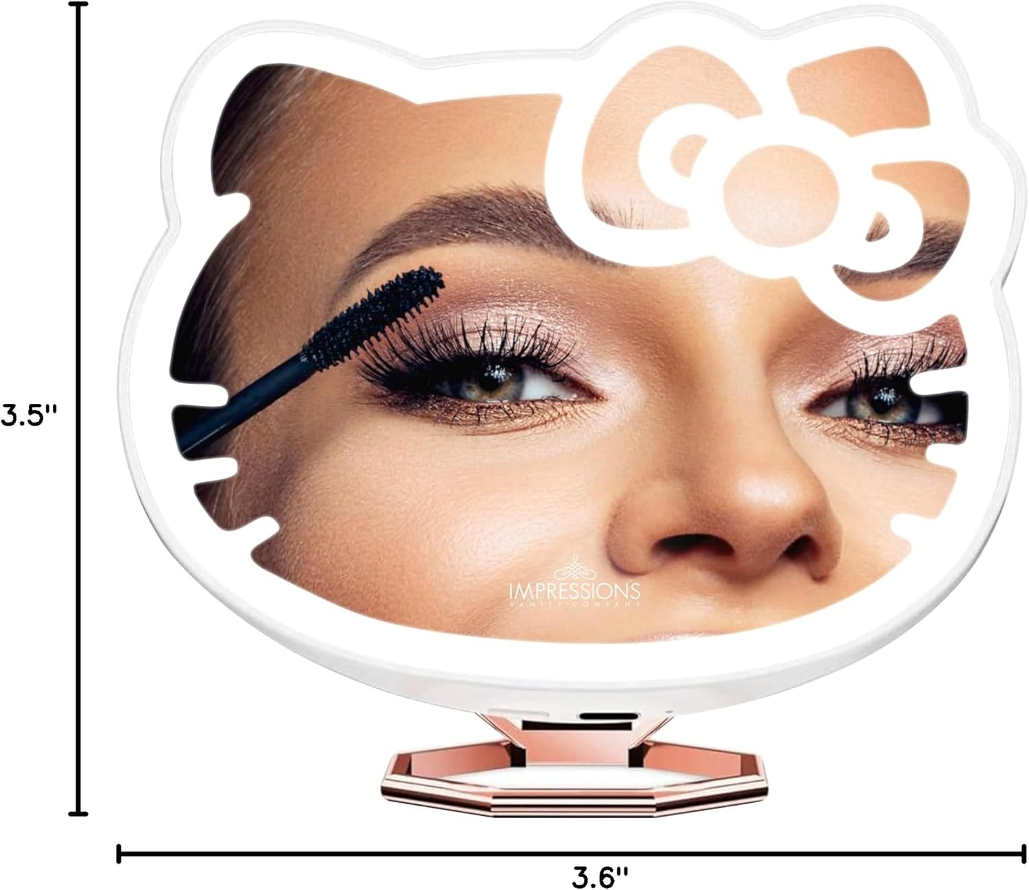 Impressions Vanity Hello Kitty 3X Magnifying Pocket Mirror with Stand, Adjustable Brightness Daylight LED Lighted Compact Makeup Mirror for Desk, Travel, Purse (White) - Image 7