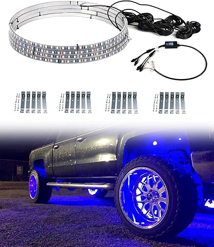 Miniatura 2 de Exerock 4 luces de rueda de 14 pulgadas, 12 V, impermeables, iluminadas por LED, luces para llantas, 4 paquetes de luces RGBW con señal de giro y