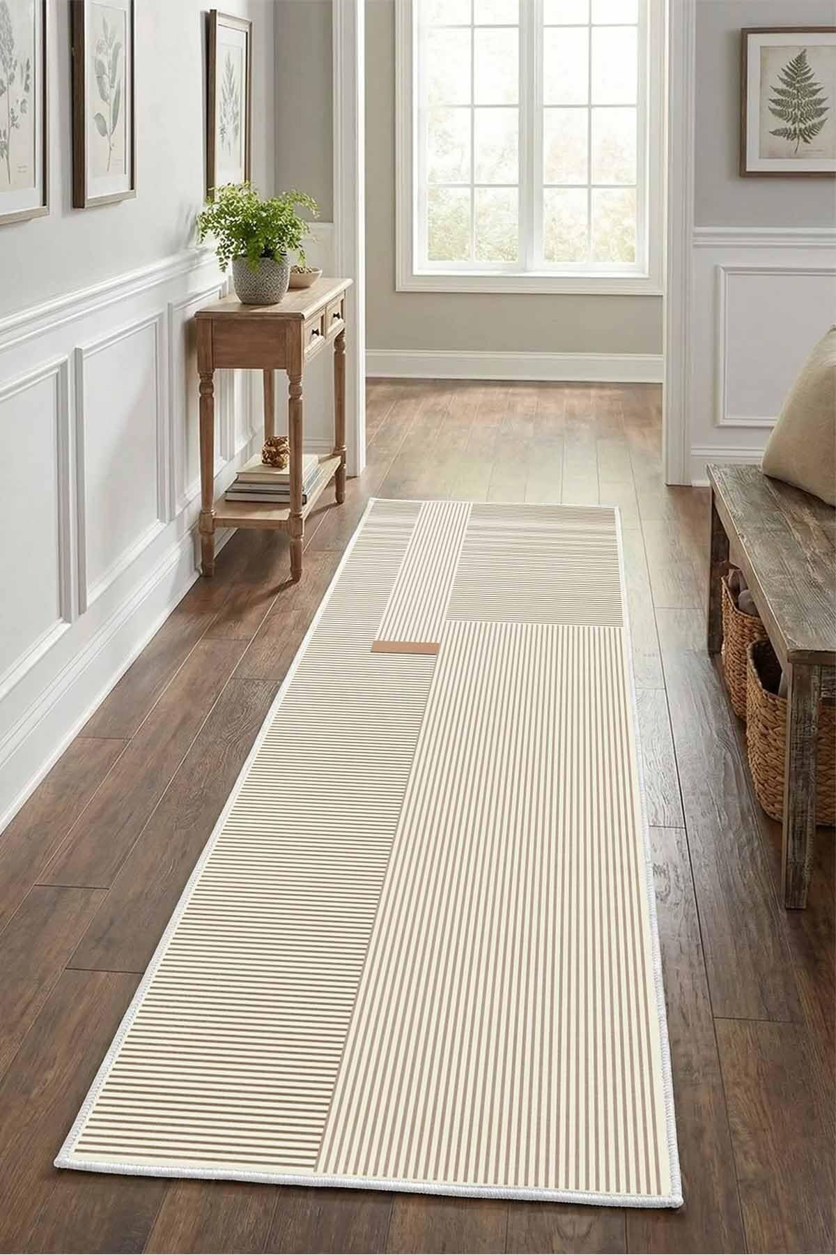 Monnhein Bej Yolluk 1150 - Yıkanabilir, Kaymaz Taban, Dijital Baskılı, Leke Tutmaz, İnce Hav, Modern Koridor, Mutfak, Antre ve Salon için Dekoratif Yolluk