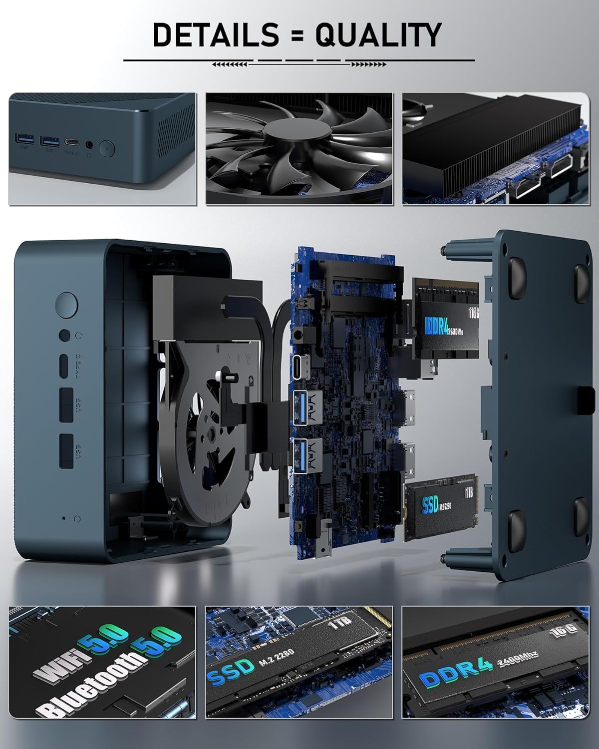 Getorl GT100 Ryzen 5 3550H, 8GB RAM, 256GB SSD, Windows 11 Pro Mini Gaming & Workstation PC w/Triple 4K @60Hz Display Via HDMI/USB Type-C & Internal WiFi 6 & RJ45 & 4xUSB-A Ports (by_Getorli)