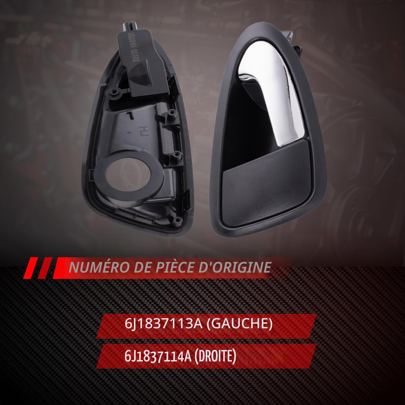 Lot de 2 poignées de porte de voiture - Poignée de porte intérieure avant gauche et droite - ABS antidérapant - Poignée intérieure de rechange pour Ibiza IV 6J5 6P1 6J 6P 6J8 6P8 6J1