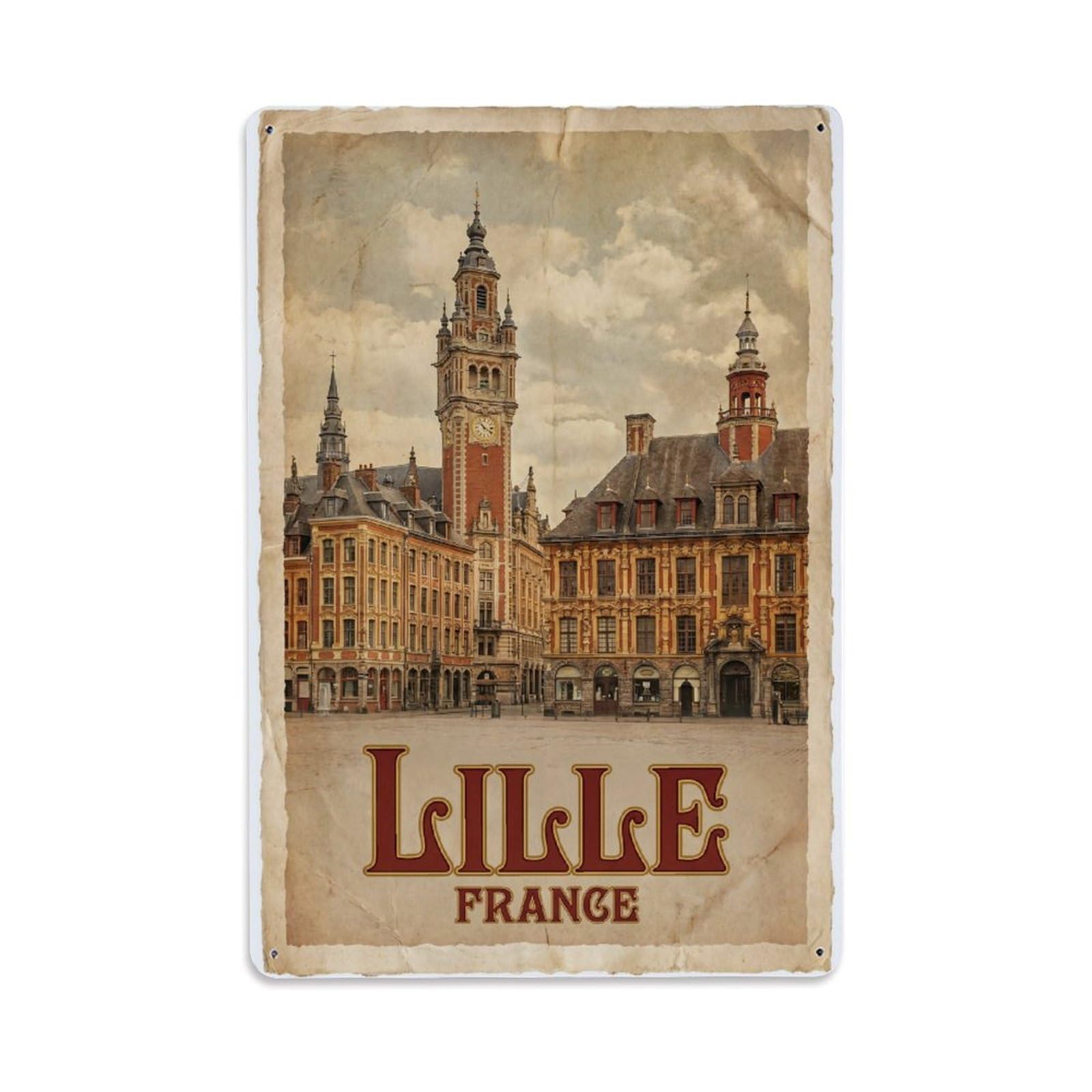 Retro Travel France Lille Metal Tin Sign