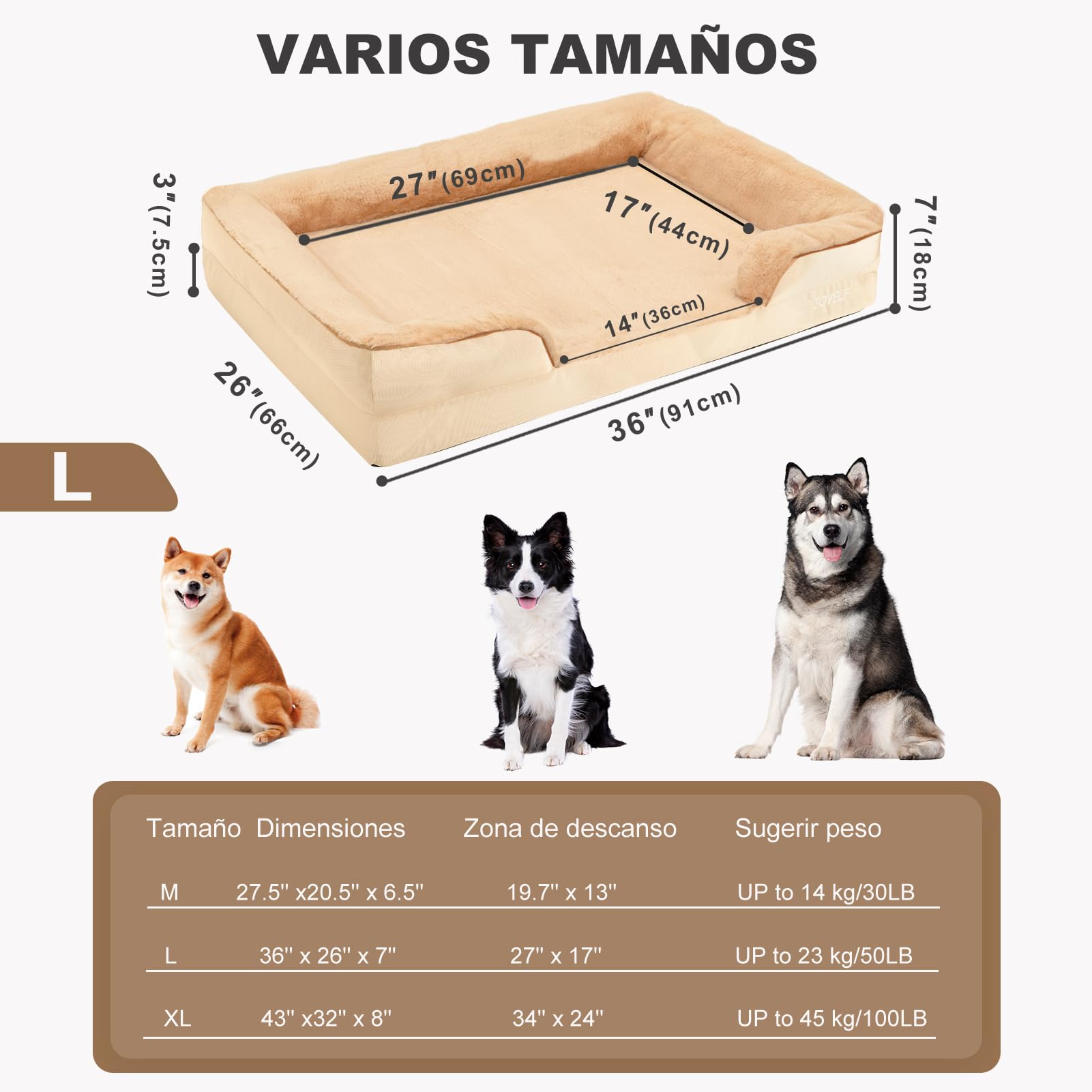 JOYELF Cama Ortopédica para Perros Grandes, Sofá de Espuma, Impermeable con Funda Lavable y Base Antideslizante - Kaki