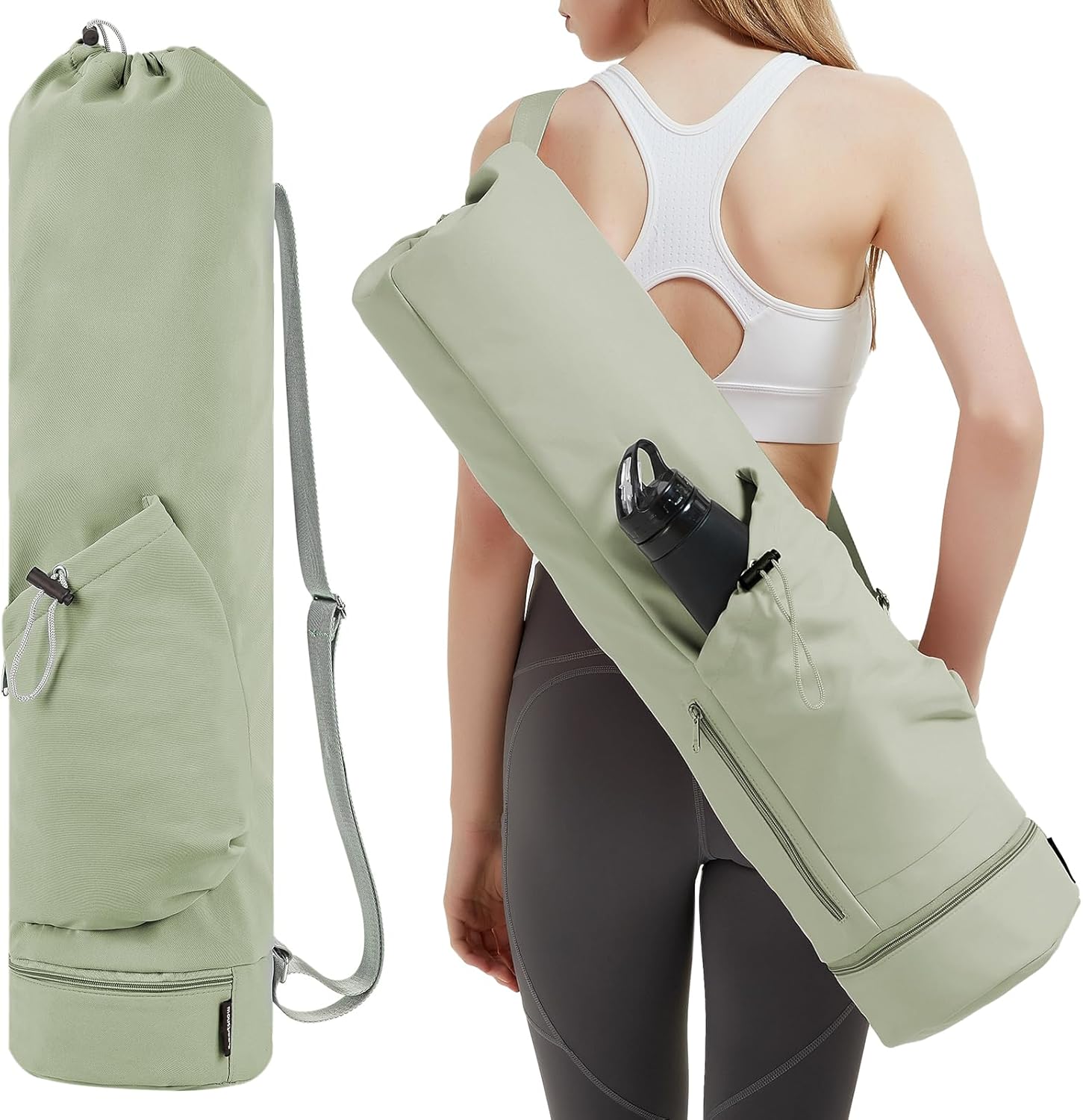 sportsnew Yoga Mat Bag with Water Bottle Pocket and Bottom Wet Pocket, Exercise Yoga Mat Carrier Multi-Functional Storage Bag, Patent pending