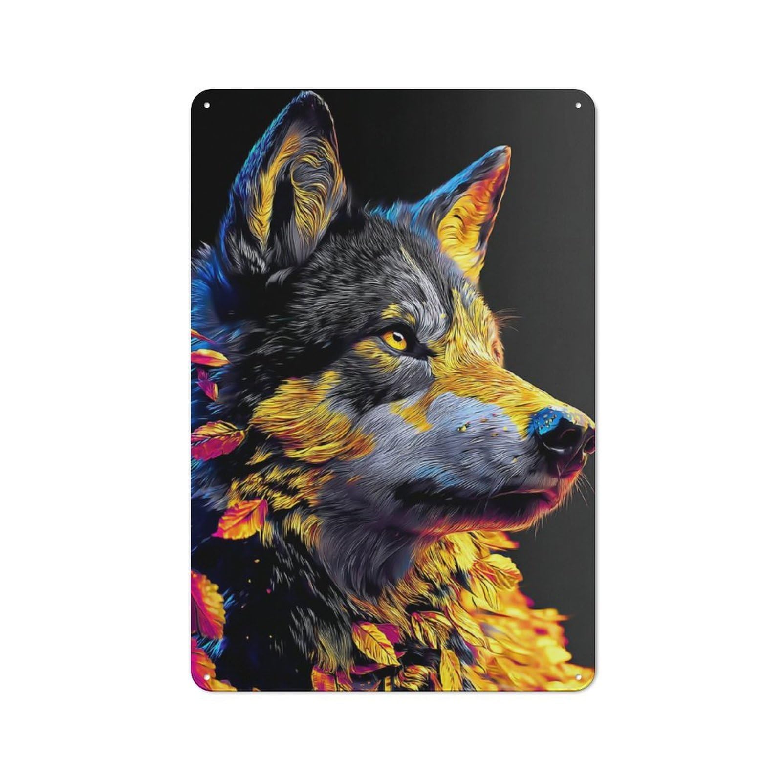 Junmoney Colorful Wolf Portrait -15 30X20cm Rustic Tin Sign With For Dining Room Or Kitchen, A Decorative Metal Sign For Kitchens And Dining Spaces