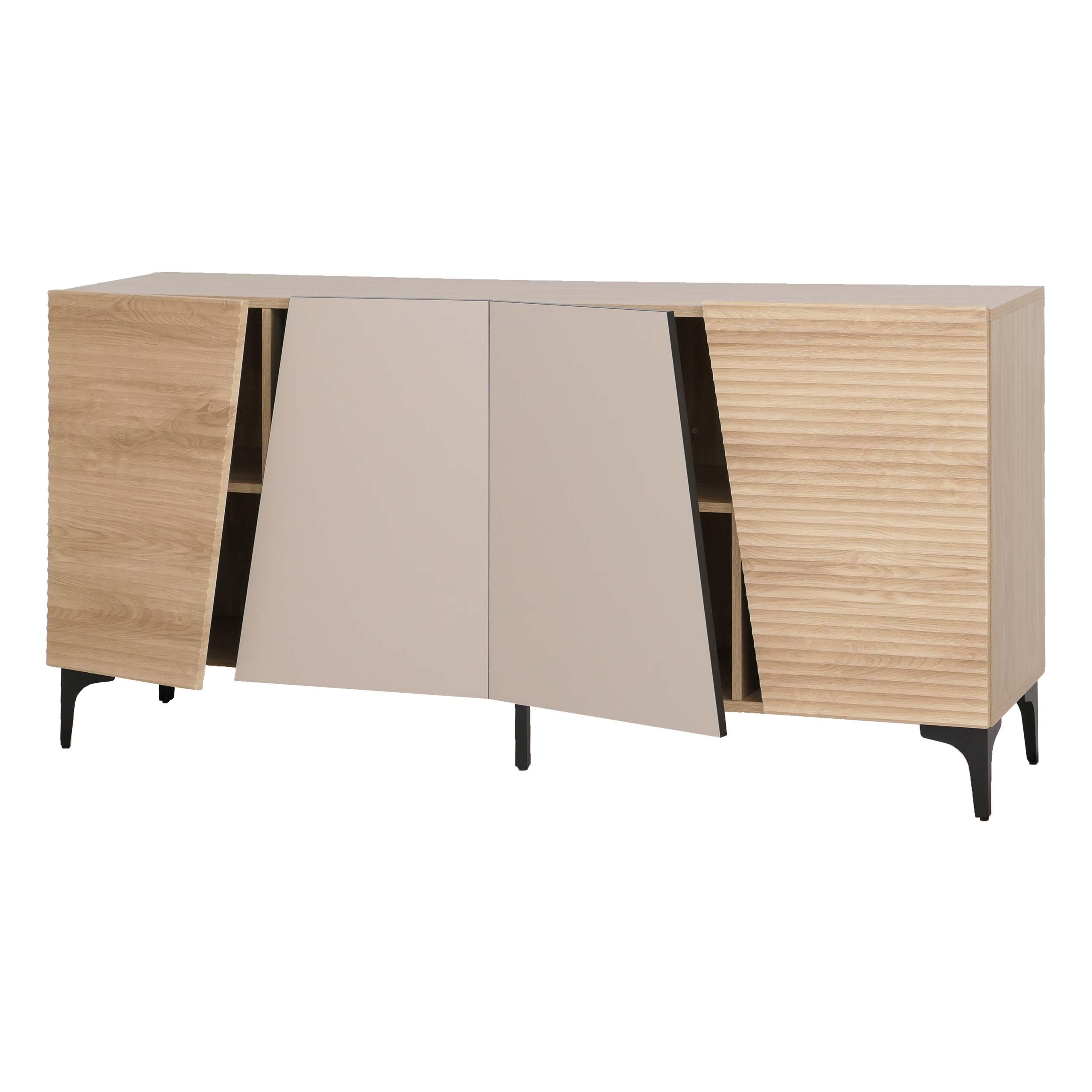 Mendler Komoda HWC-Q83, komoda na drzwi, struktura 3D, schowki MDF melamina, 80 x 160 x 42 cm, wygląd dębu
