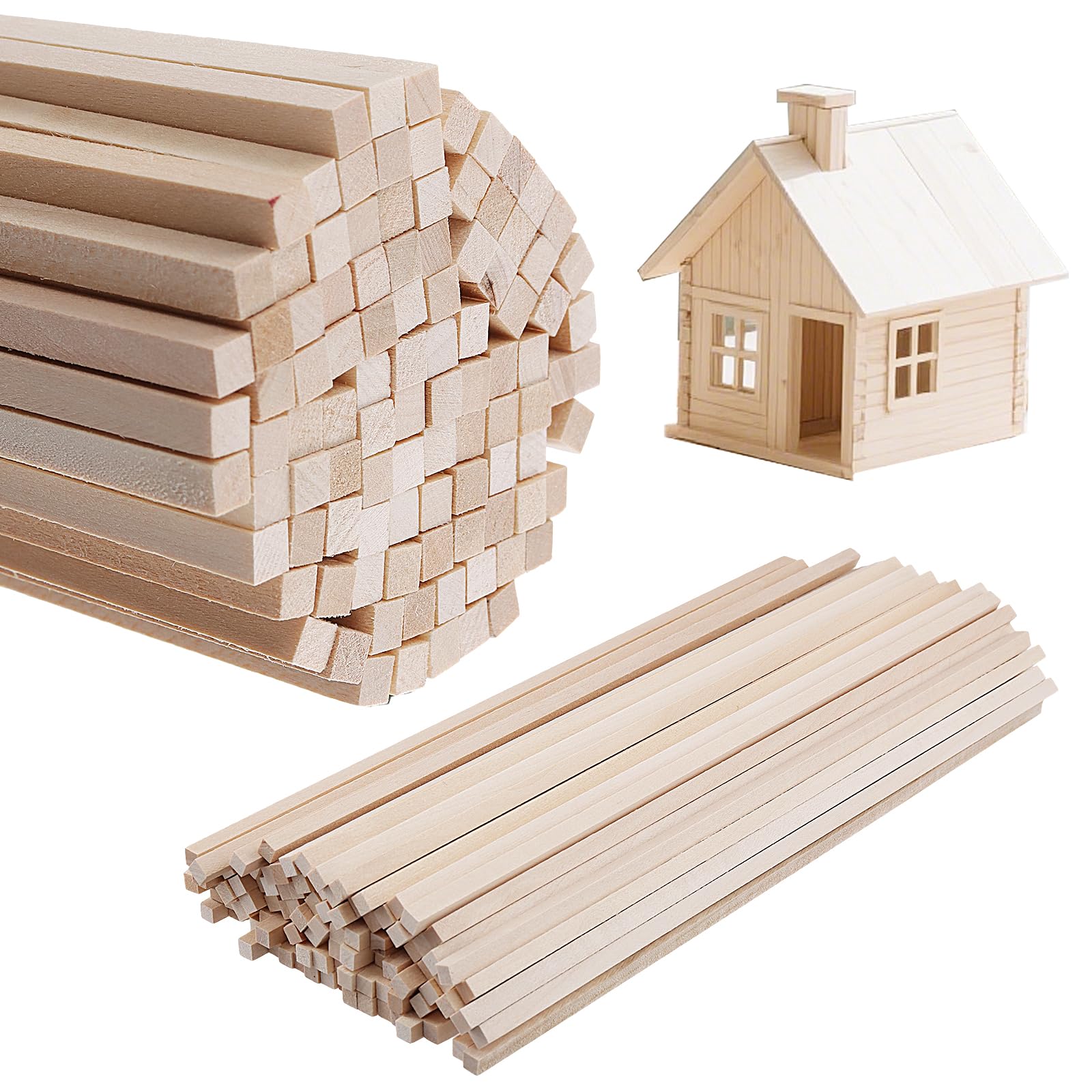 JIAYUET 100 PCS 300 x 6 x 6mm Square Wood Strips, Wooden Dowel Sticks for DIY Craft Art
