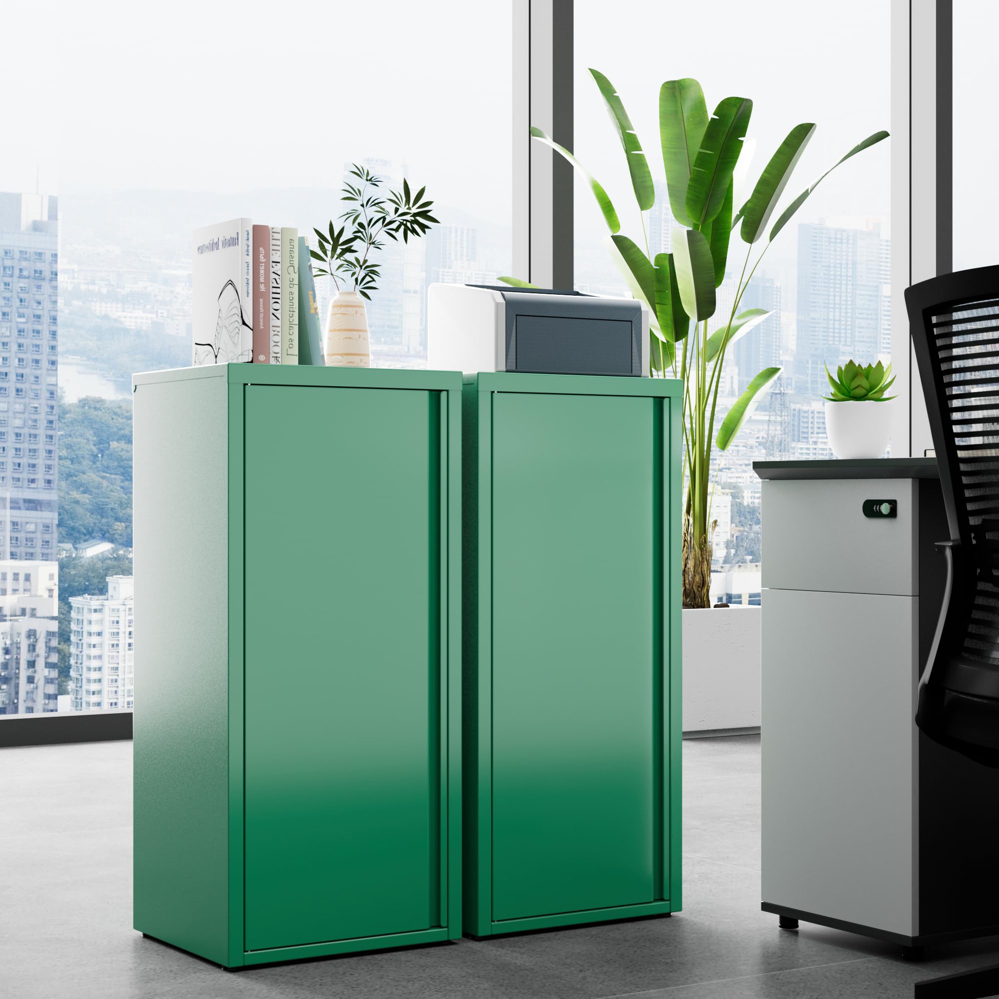 SUPEER Armadio in metallo per ufficio con porta singola, 88 x 40 x 35 cm, 2 ripiani regolabili in altezza, robusto armadietto in metallo per documenti, documenti e accessori da ufficio (verde)