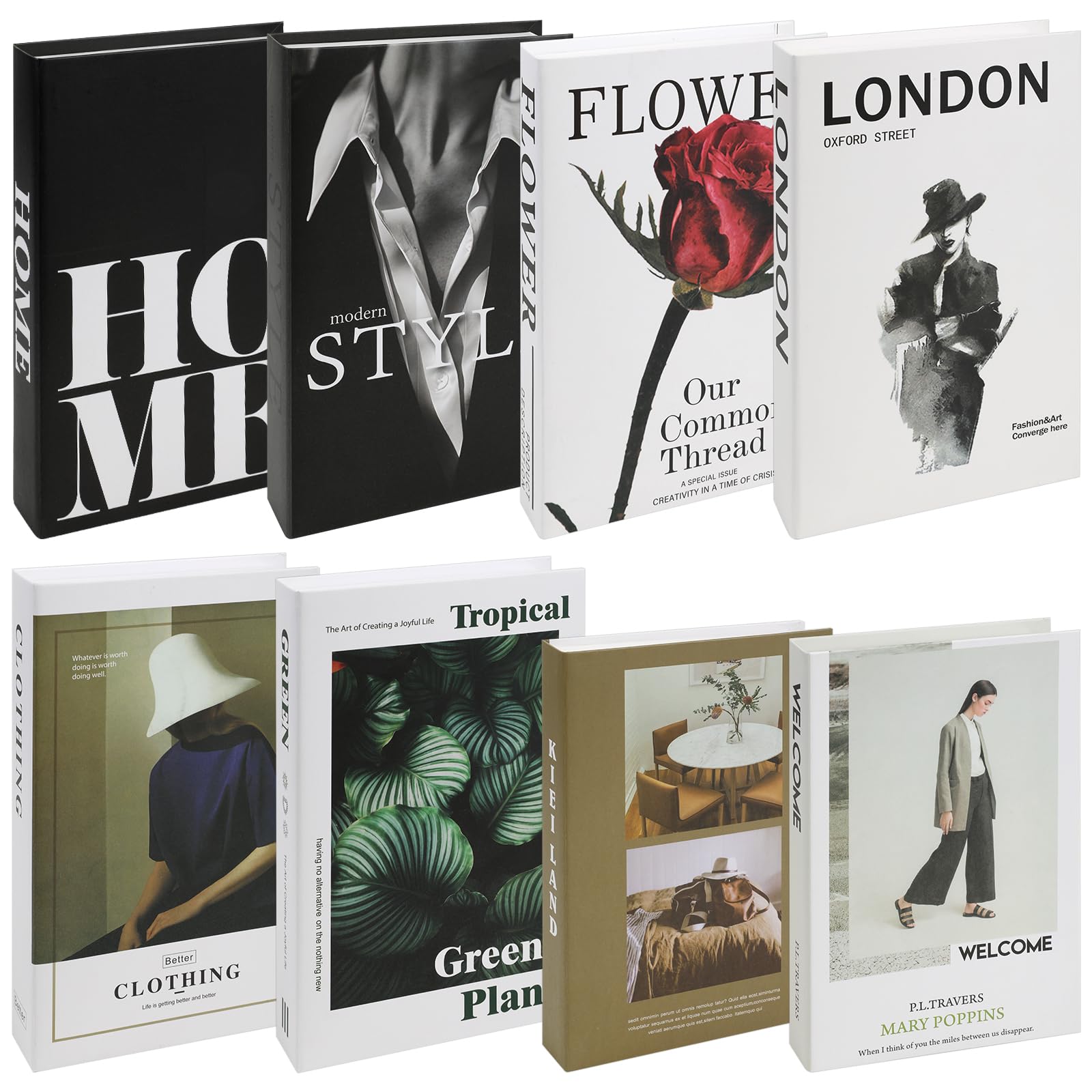 CAMETNG 8 Pcs Fake Books, Fashion Hardcover Decorative Books, Foldable Faux Books for Decoration, No Pages Stacked Modern Coffee Table Books for Bookshelf Coffee Tables Home Decor