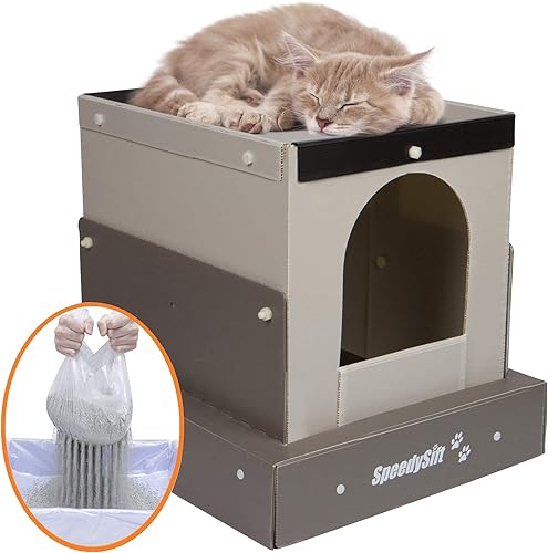 Miniatura 4 de SpeedySift Kit de inicio de caja de arena para gatos, incluye forros desechables para tamizar, tablero de plástico corrugado de lados altos