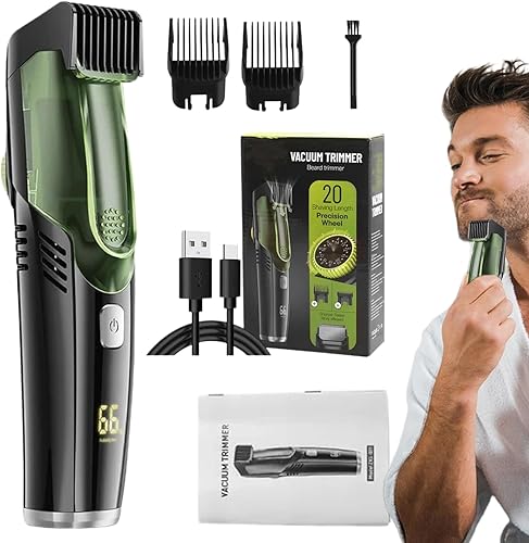 Cortadora de barba al vacío para hombres, cortadora impermeable IPX6 con 2 peines, succión automática de cabello, pantalla digital, maquinilla de