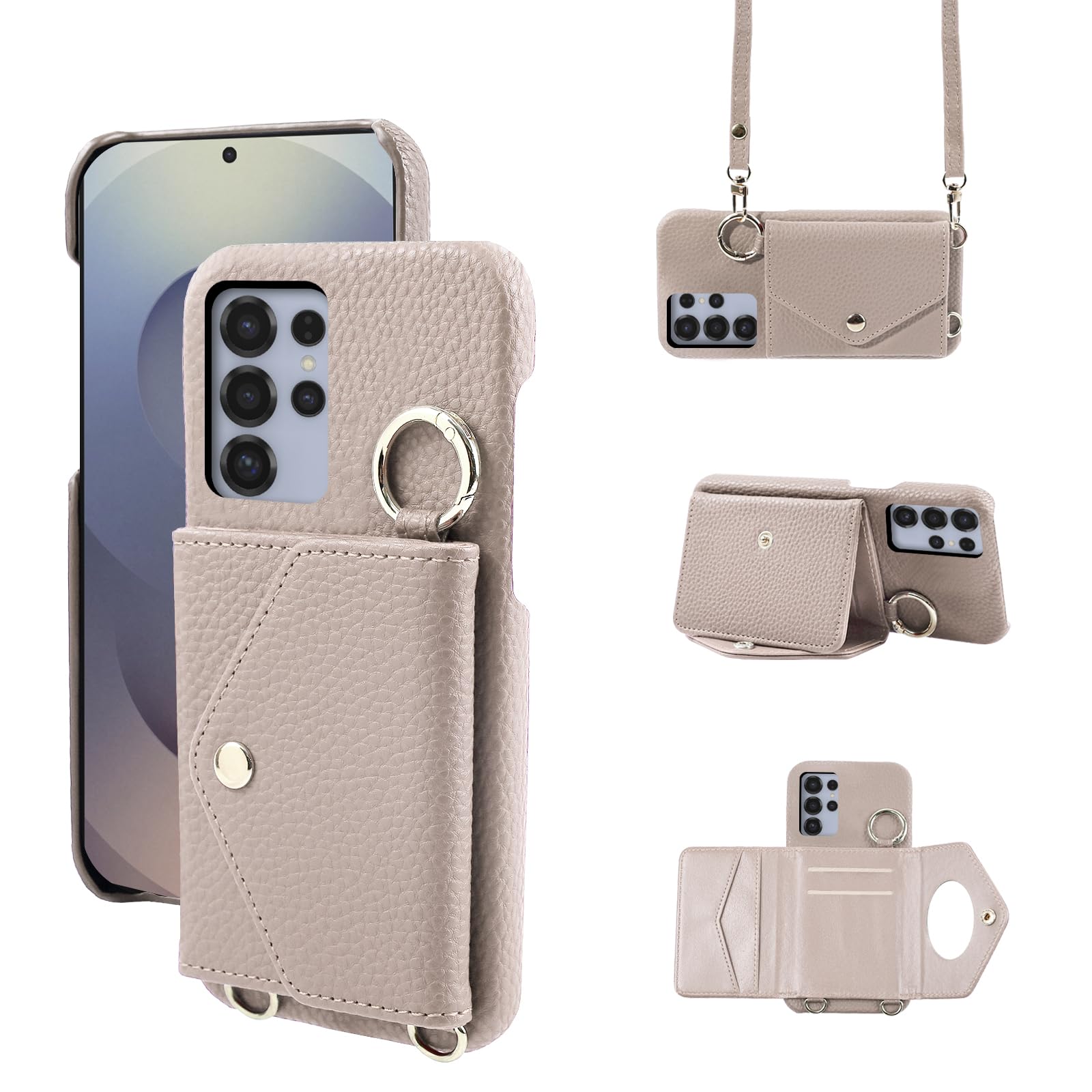 CASAFUNY Galaxy S25 Ultra ケース 手帳型 ショルダー 調節可能なショルダーストラップ 首掛け 肩掛け 斜めがけ レディース 化粧鏡 カードケース ストラップ 携帯ケース ギャラクシーS25 Ultra スマホケース 携帯カバー 軽量 SC-52F SCG32 ケース手帳型 カード収納 縦置き 横置き スタンド 耐衝撃 肌感PUレザー シンプル スマホカバー(カーキ)