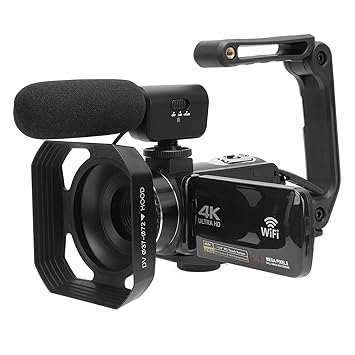 Vbestlife Camcorder, 4K Camcorder, 56MP 18X Digital Video Camera, Video Recorder with 3 Inch Rotating Screen, Vlogging Camera with Stabilizer, Microphone, Light