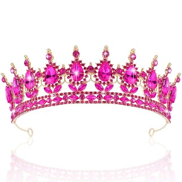 TOBATOBA Pink Tiaras and Crowns for Women, Crystal Wedding Tiara for Bride Queen Crown, Royal Princess Quinceanera Headpieces for Birthday Prom Pageant Halloween Cosplay