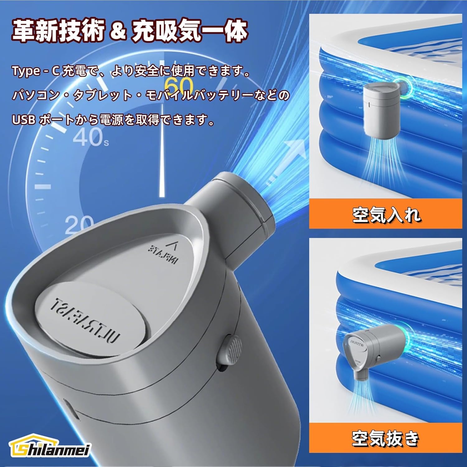 Shilanmei プール 大型 自動膨脹 ビニールプール 子供用 家庭用 親子遊び PVC 耐摩擦 耐高温 収納便利 すべり台付き