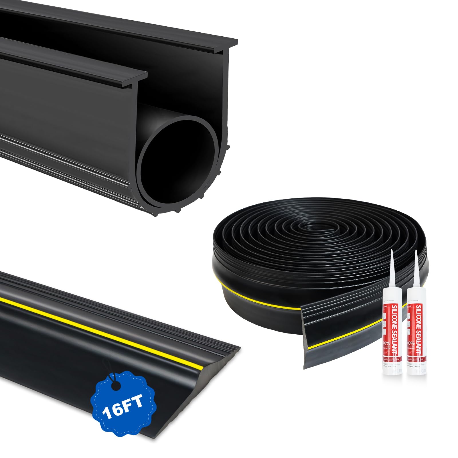 DGSL Garage Door Bottom Seal, 5/16 T-End Rubber Weather Stripping, 16 FT