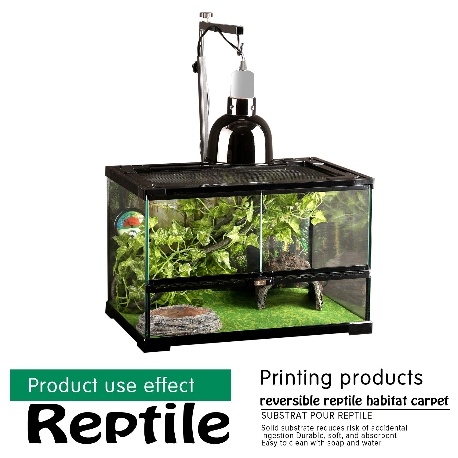 Reptilien-Teppich, Terrarieneinlage, Reptilien-Käfigmatte, Substrat für Schlangen, Chamäleons, Geckos und Küche (2 Blätter) mit Pinzette, 20Gallon(30*12in)