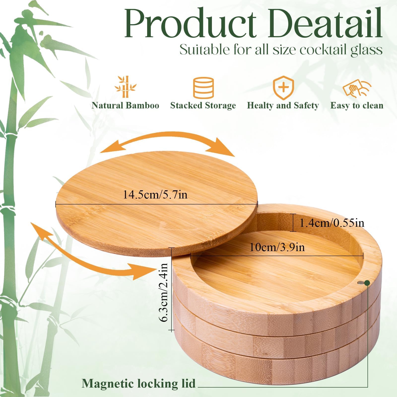 USEEKRIL 1 Pcs 3-Tier Bamboo Margarita Salt Rimmer Set,Salt&Sugar Rimmer for Cocktails Drinks,Cocktail Glass Rimmer Tools with Magnetic Swivel Lid for Bartenders,Home Bar,Parties