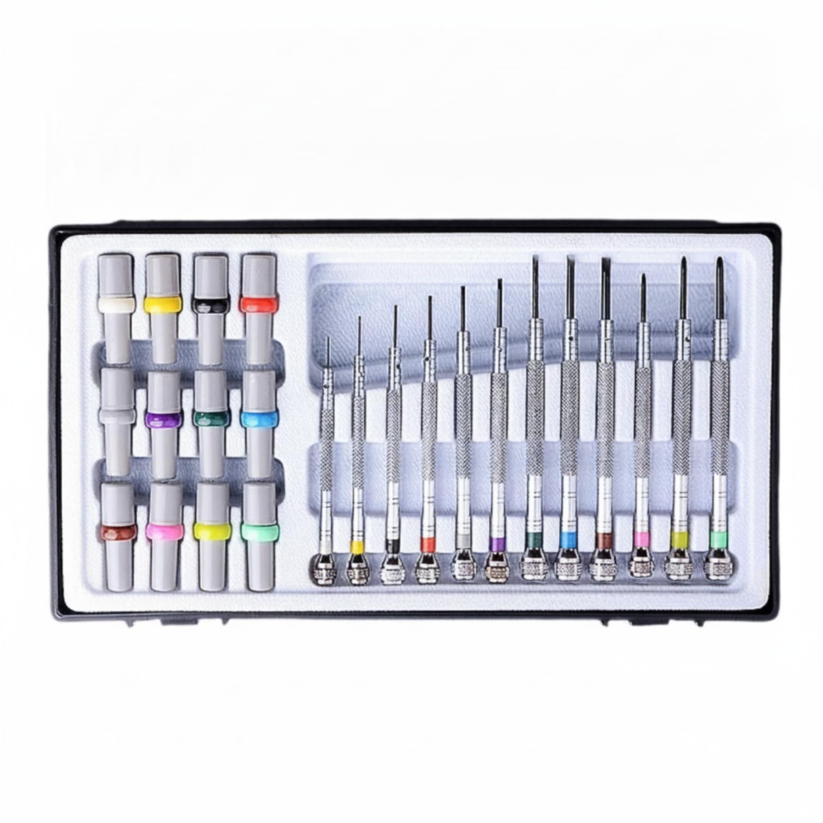 Set da 12 Cacciaviti di Precisione con Manico in Metallo Zigrinato per Lavori Dettagliati su Dispositivi Elettronici Orologi E Occhiali con Contenitore Stampato