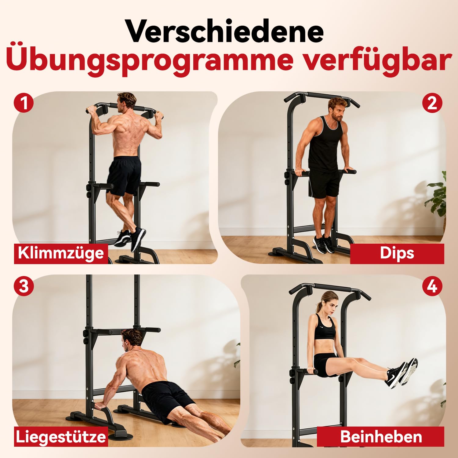 WATBKHE Power Tower Klimmzugstange Freistehend Dip Station Verstellbar