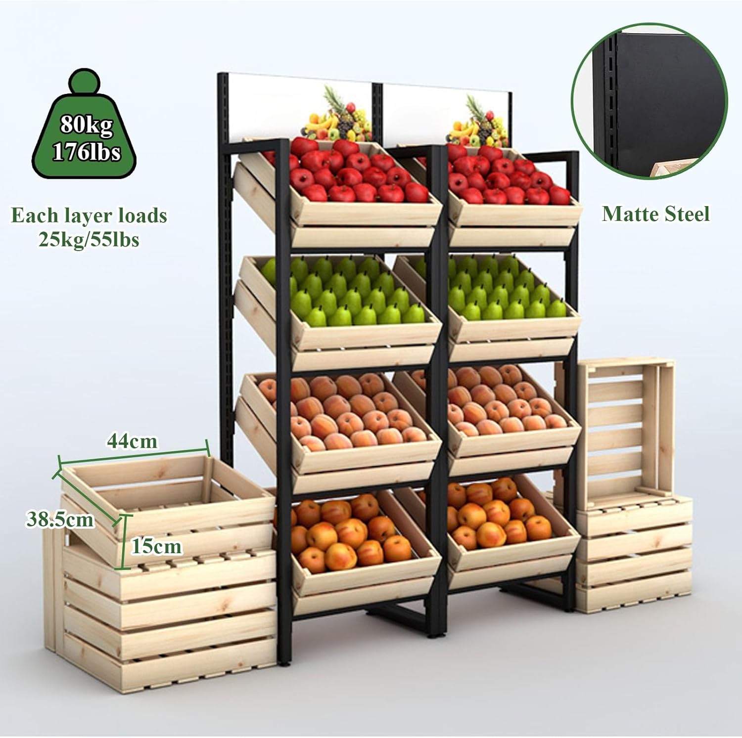 3/4 Tier Fruits & Vegetables Kitchen Shelf Rack Display,Retail Snack Stand, Large Solid Wood Floor Multi-layer Storage Frame for Commercial Supermarket(A-4 Tier)
