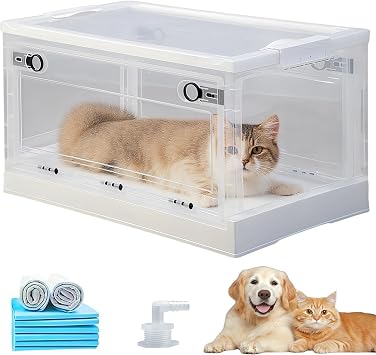 Pet Oxygen Chamber 56L, Foldable Oxygen Chamber Cage, Pet Oxygen House, Suitable for Small Dogs/Cats/Small Animals, Nebulizer Box, Atomization Box, with Oxygen Valve/Casters, Easy Assembly