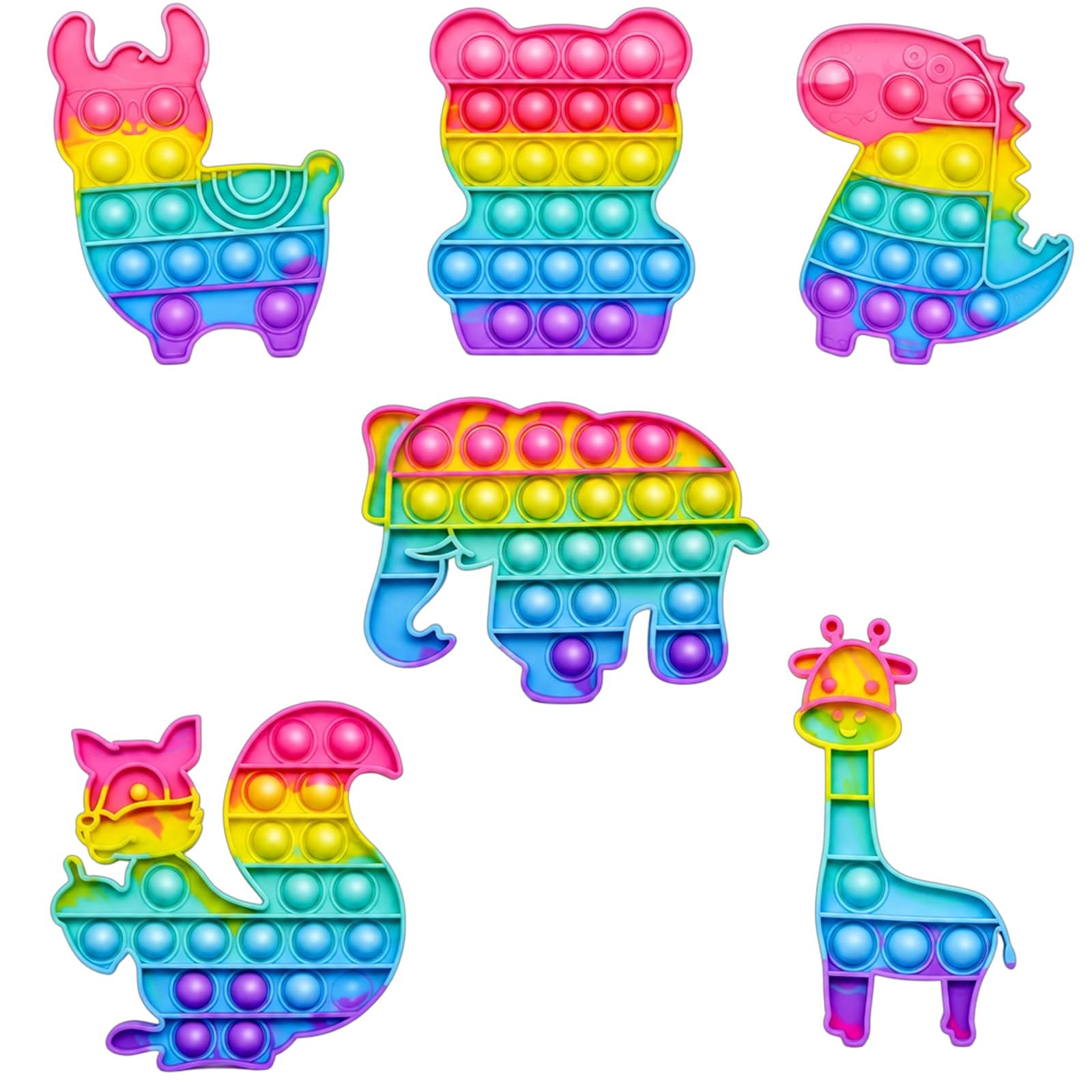6-Pack Pop It Fidget Toys, Rainbow Silicone Poppet Fidget Set