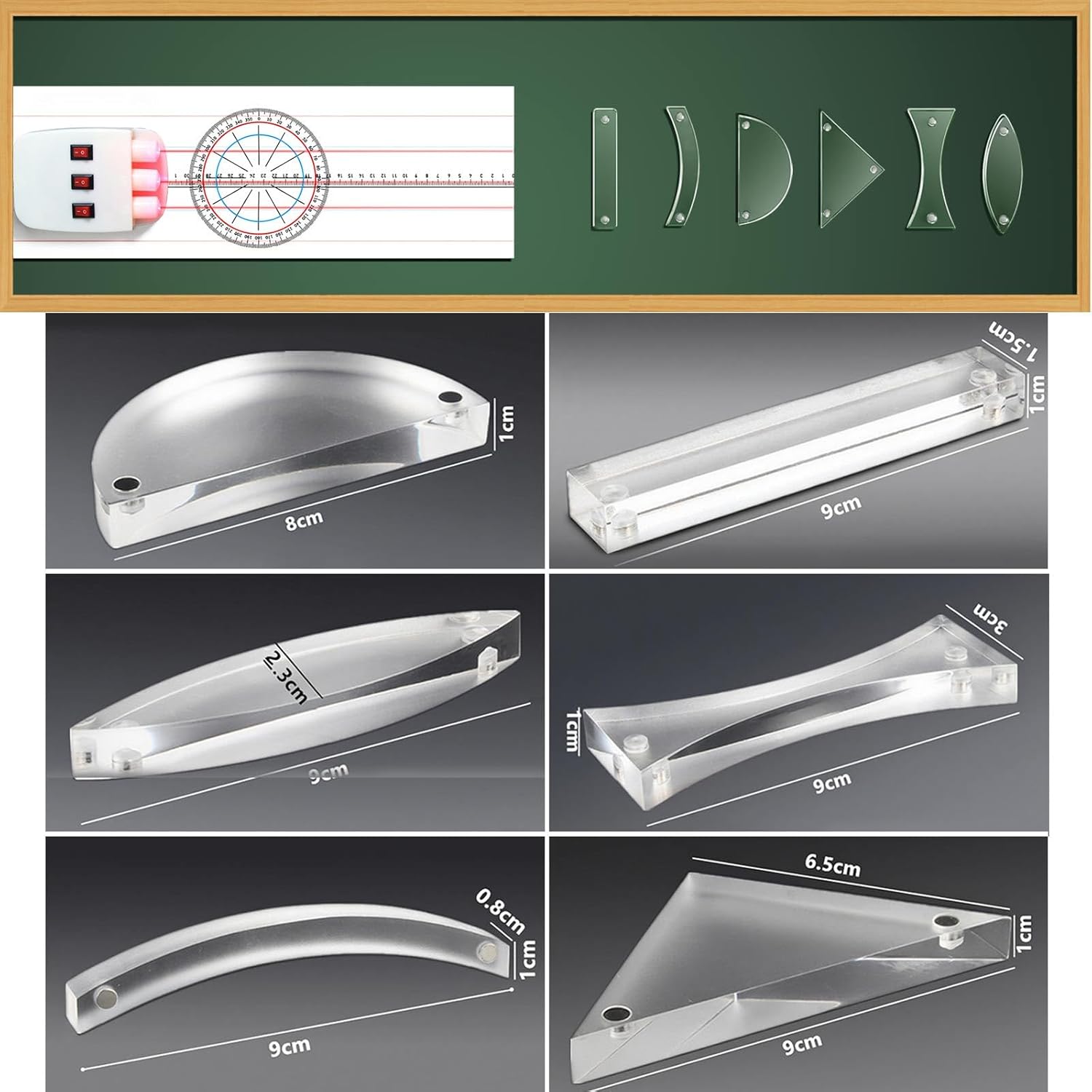 JIOEWVELL Magnetic Physics Optical Experiment Kit,Including Convex Lens Concave Mirror Reflector Refraction Triangular Prism Light Source Learning Science STEM Teaching Equipment for Teacher Student