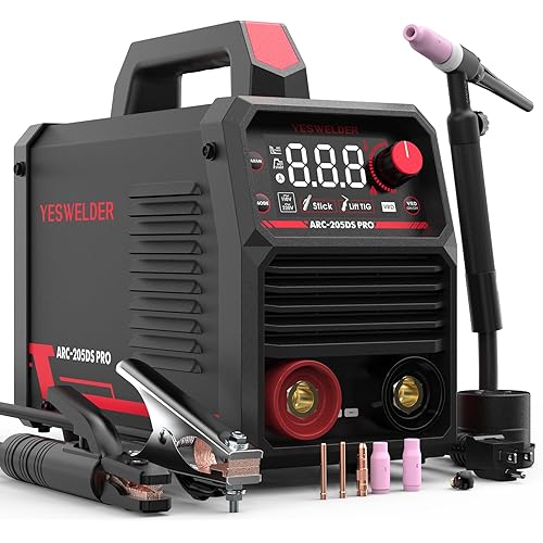 YESWELDER 205Amp Stick Welder Large LED Display with Lift TIG Torch, Digital Inverter IGBT ARC Welding Machine, 110V/220V Dual Voltage Hot Start Portable MMA Welder Machine, Arc force