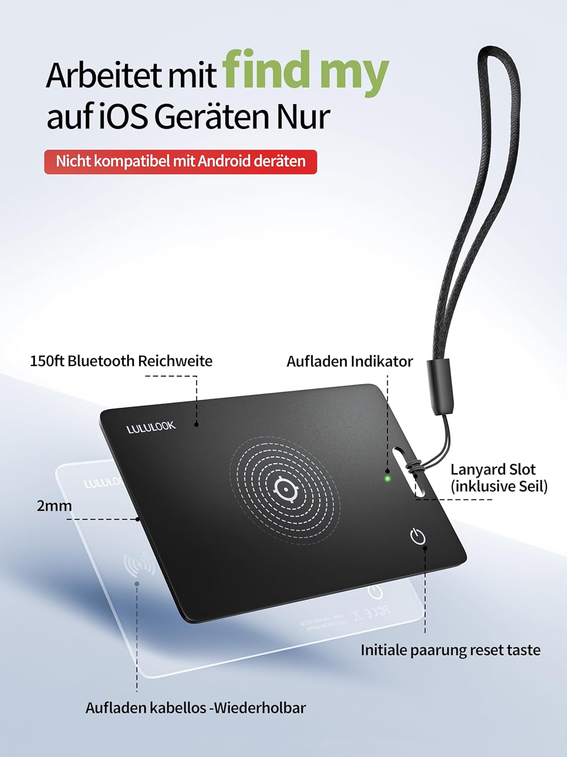 LULULOOK Traqueur de Carte Ultra-Fine - Compatible Apple Find My - Étanche IP67 Noir - Localisation Facile - Image détaillée