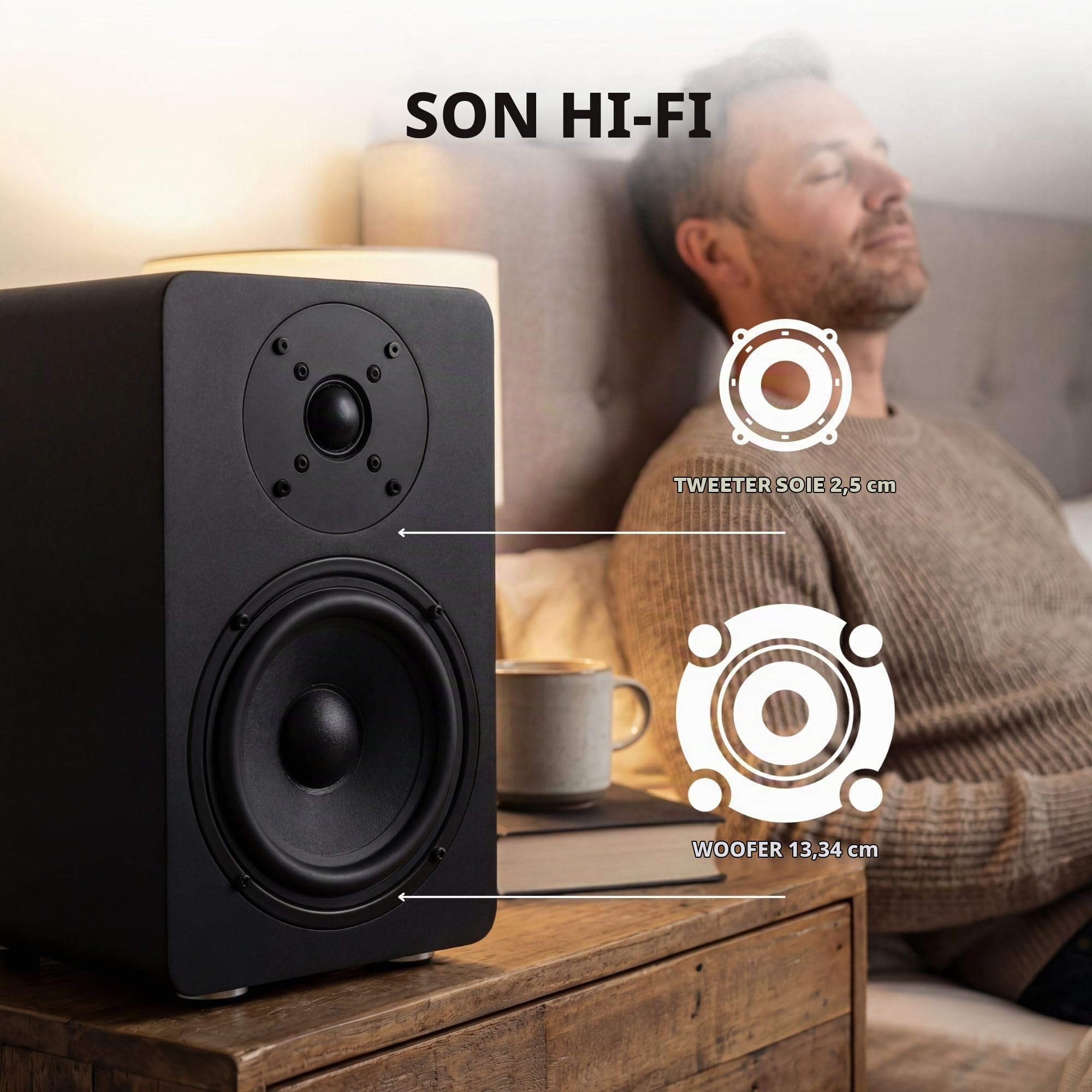 VULKKANO A5 Arc MKII Enceintes Amplifiées avec Haut-Parleur de Graves de 5,25 Pouces, Bluetooth 5.0, HDMI Arc, Sortie Optique, RCA, USB, Sortie subwoofer, Enceintes pour téléviseur, Noir.